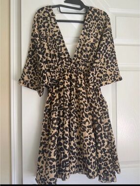 ASOS Leopard Print V-Neck Mini Dress - Beige & Black